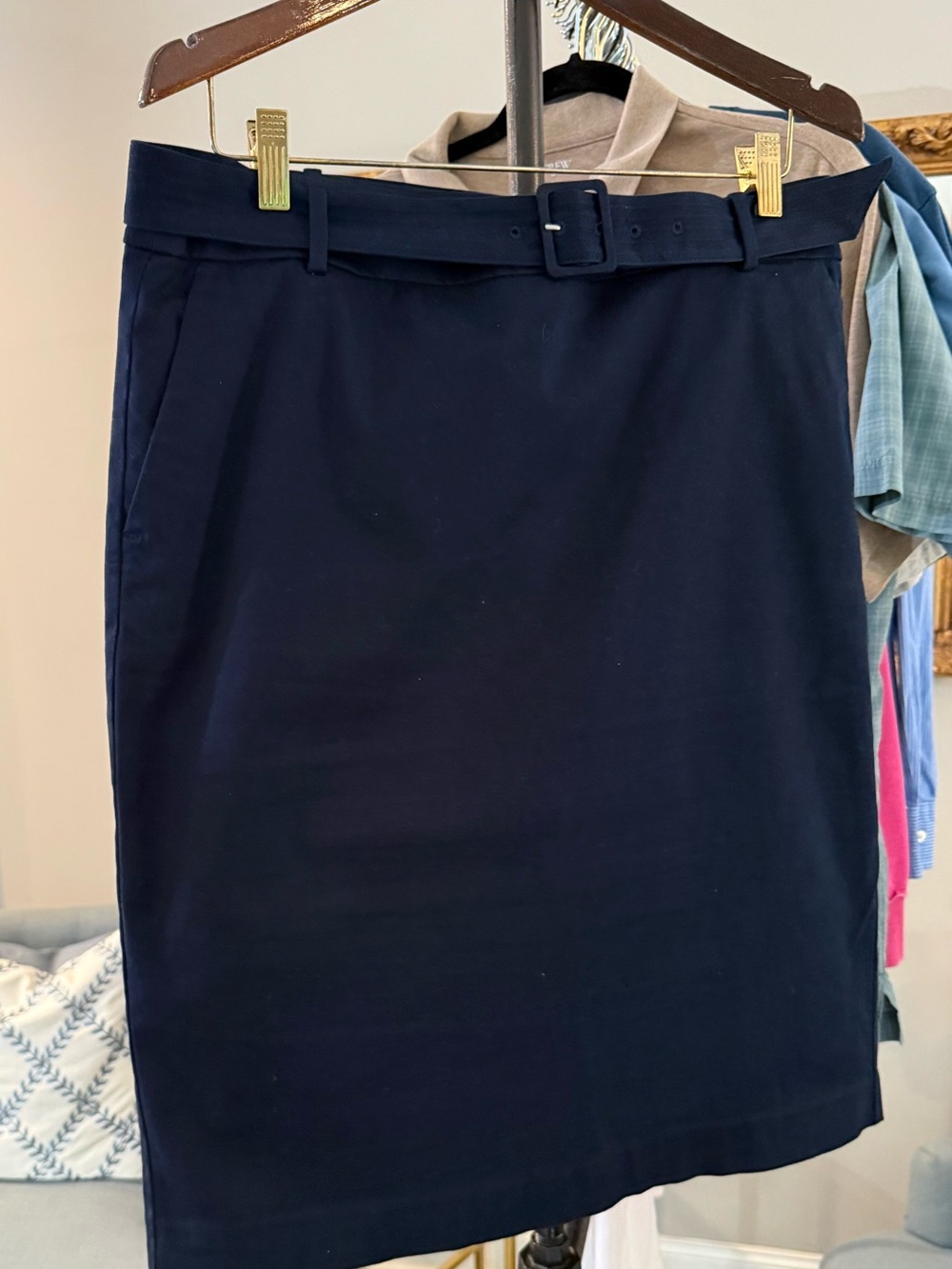 J. Crew Belted Navy Pencil Skirt - Lined